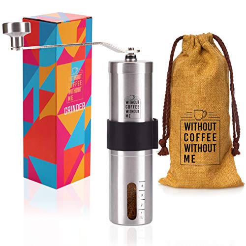 NOUTEN® Premium Hand-Kaffeemühle mit Keramik-Mahlwerk - Kompakte Kaffeemühle mit Tasche und Halterung auf Reisen…