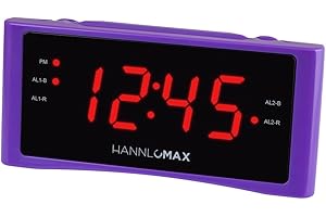 HANNLOMAX HX-151CR Alarm Clock Radio, PLL AM/FM Radio, Dual Alarm, 1.2" Red LED Display, AC Operation only. (Purple)