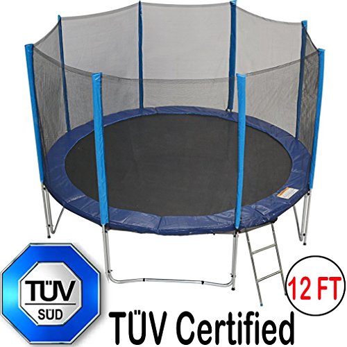 Zupapa 12Ft Trampoline with TUV Certificate Steel Ladder Net Enclosure Safety Pad Jumping Mat Rain Cover Feet