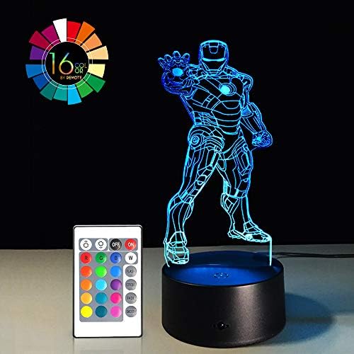 3D LED Night Light Lamps Illusion 3D Optical 7 Colors Touch Visual Lamp for Table Desk Home Decoration with Remote Controller (Ironman Ver2)(1PC)