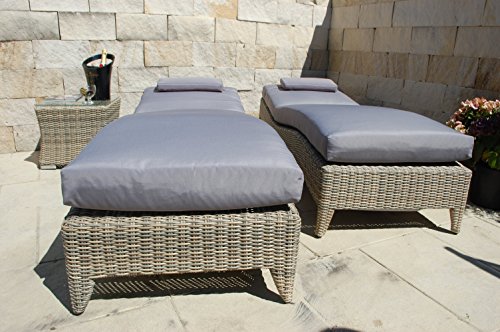 Ragnarök-Möbeldesign PolyRattan Sonnenliege DEUTSCHE Marke - EIGENE Produktion - 8 Jahre GARANTIE auf UV-Beständigkeit Tisch Glasplatte Belastbar 180Kg Natur-Farben Gartenmöbel – Bild 8