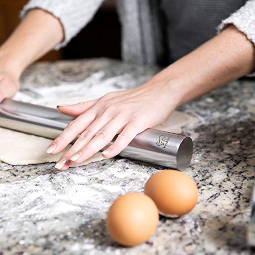 K BASIX Rolling Pin - Professional Stainless Steel Rolling Pin for Baking - Non-Stick Metal Design Best for Pizza Dough, Pie Crust, Fondant, Pastry & Pasta!!