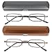 Reading Glasses 2 Pair Gunmetal and Brown Readers Metal Lightweight Compact Unisex Glasses for Reading Slim Case Included +1.25