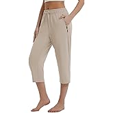 baleaf Womens Yoga Capri Pants with Zipper Pockets Summer Drawstring Capris Joggers Lounge Crop 19"
