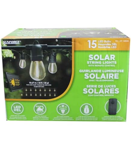 Sun Force 36-Foot Solar LED String Lights - 18 Bulb Outdoor Solar Lights