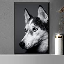 signwin Framed Canvas Wall Art High Contrast Portrait Animals Black and White Contemporary Dogs Duotone Expressive Grey Photography Portrait - 24x36 inches