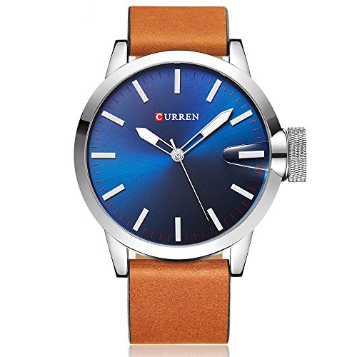 CURREN Original Brand Men s Sports Waterproof Leather Strap Wrist Watch 8208 Silver brown Blue