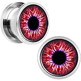 Body Candy Stainless Steel Red Human Eye Screw Fit Plug Pair (5mm to 20mm)