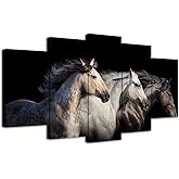 LevvArts Large 5 Piece Wall Art Running Horse Canvas Wall Art Wild Animal Picture Print on Canvas Modern Home Office Living Room Decoration Framed Ready to Hang