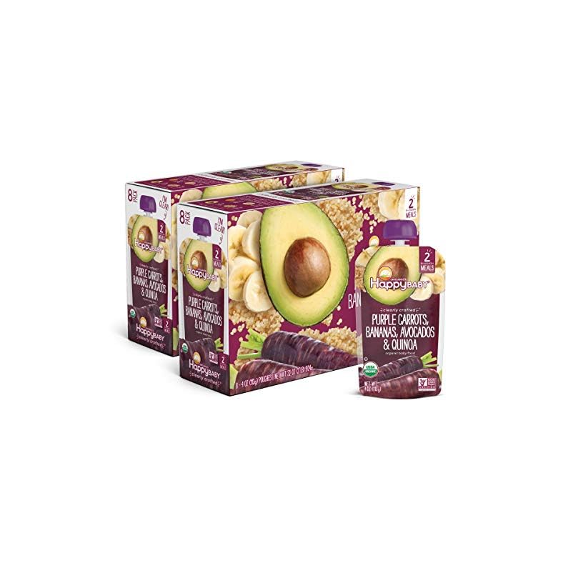 Happy Baby Organics Stage 2 Baby Food Pouches, Gluten Free, Vegan & Healthy Snack, Clearly Crafted Fruit & Veggie Puree…