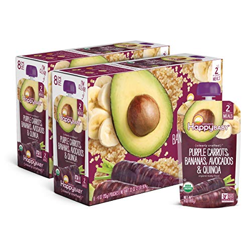 Happy Baby Organics Stage 2 Baby Food Pouches, Gluten Free, Vegan & Healthy Snack, Clearly Crafted Fruit & Veggie Puree…