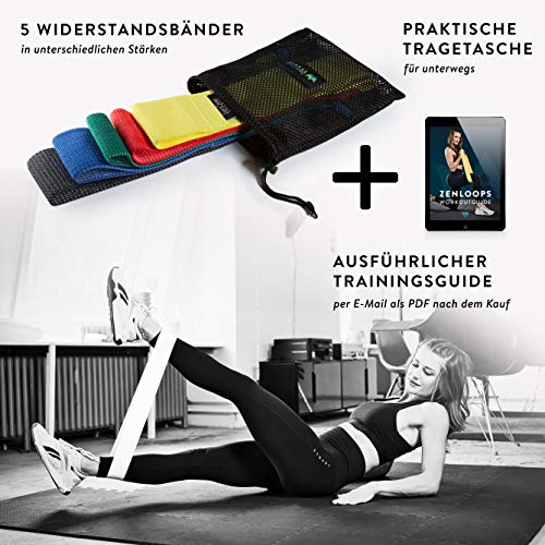 ZenOne-Sports-ZenLoops-Fabric-Fitnessbaender-aus-Stoff-5-Verschiedene-Staerken-Widerstandsbaender-fuer-Oberkoerper-Bein-Po-Training-rutschfest-inkl-Trainings-Guide-Tasche