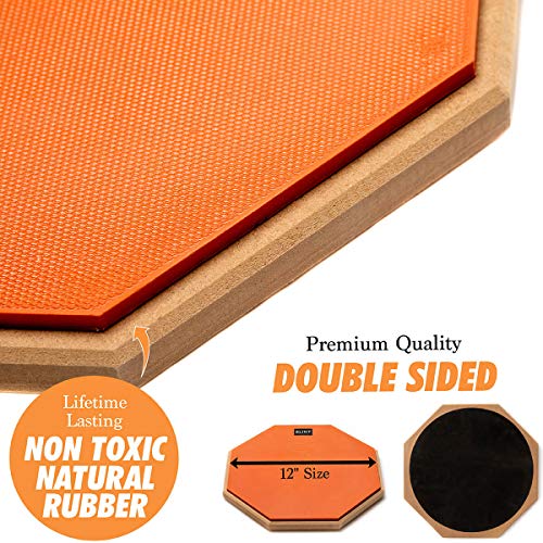 Practice Pad Bundle 12 inches - Drum Pad Double Sided with Drumsticks and Carry Bag With Two Different Surfaces for Snare Drum Practice - Silent Drum Double Sided Practice Pad