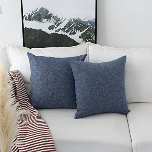Home Brilliant Indigo Linen Decorative Pillow Covers Lined Cushion