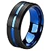Queenwish 8mm Blue and Black Tungsten Carbide Wedding Band Two Tone Brushed Couples Ring Size 6-14