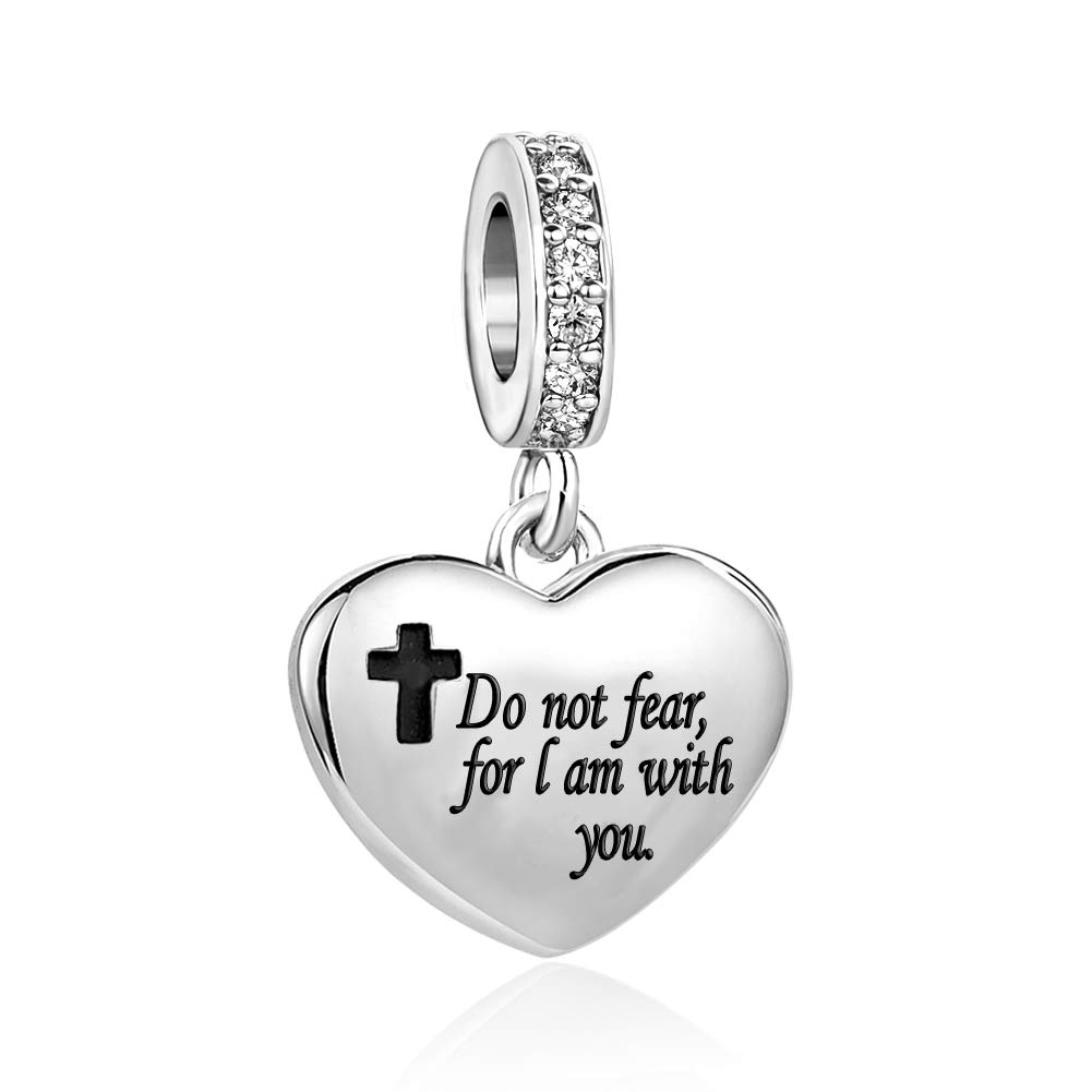Black Cross Bible Verse Love Heart Dangle Charm Compatible with Pandora Charms Bracelets Do Not Fear for I am with You Isaiah 41:10