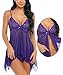 Avidlove Women Lingerie Lace Babydoll V Neck Sleepwear Strap Chemise Purple XXL