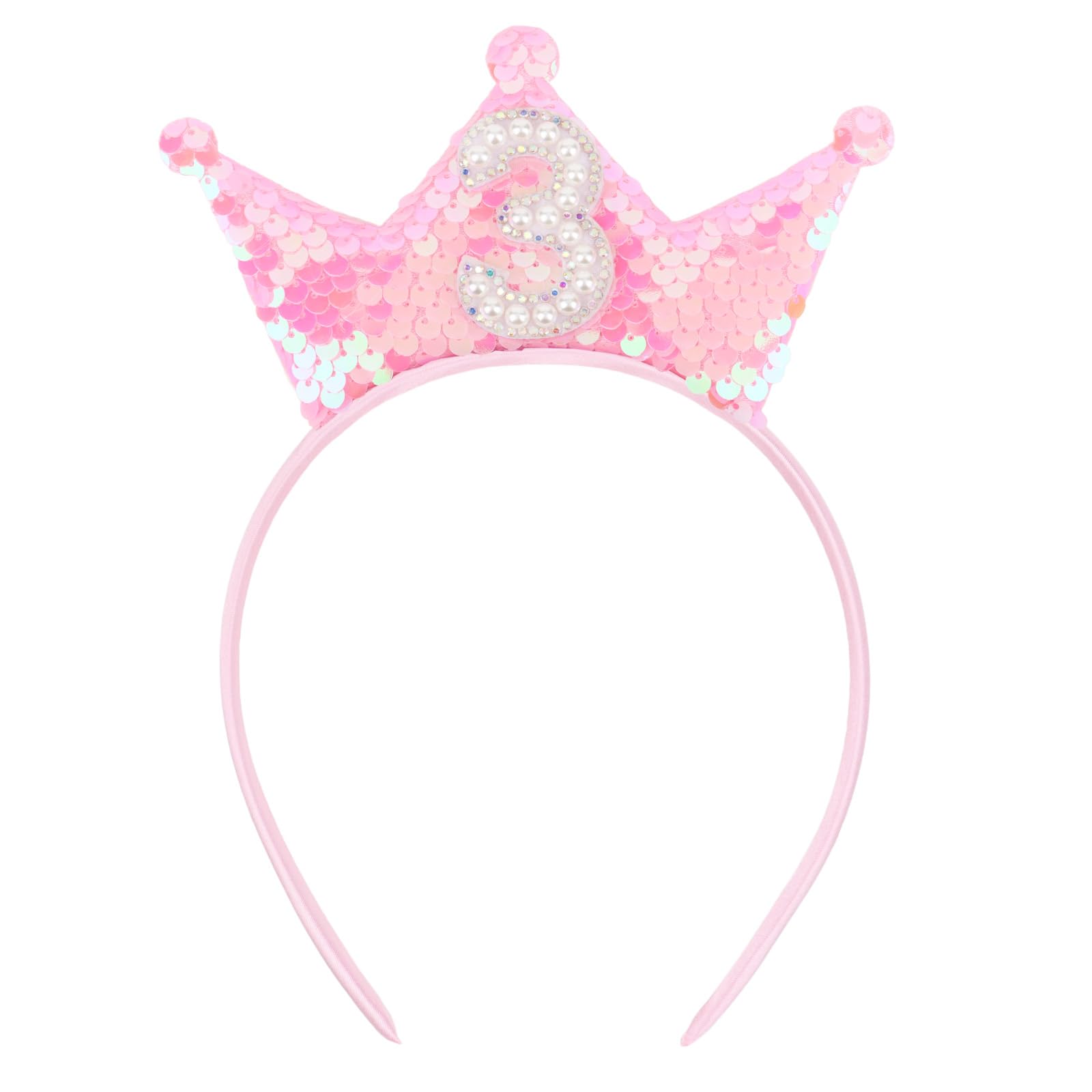 Photo 1 of BAHABY Birthday Crown Headband Pink Glitter Birthday Headbands for Girls 3 Year Old Girl Gifts 3rd Birthday Decorations