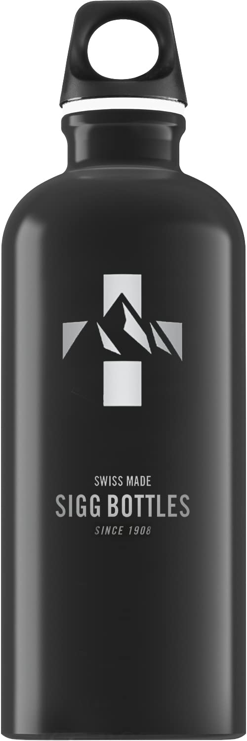 Sigg - Aluminium Water Bottle - Traveller Black Mountain - Climate Neutral Certified - Suitable For Carbonated Beverages - Leakproof - Lightweight - BPA Free - Black Mountain - 0.6 L