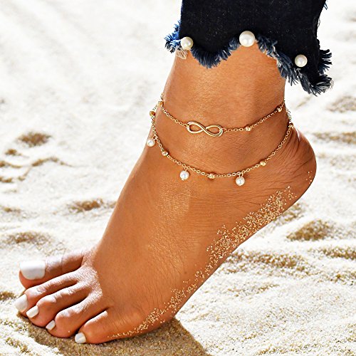 Suyi 6Pcs Adjustable Beads Charm Anklet Chains for Women Girl Sexy Slim Beach Foot Chains Jewelry Set Gold