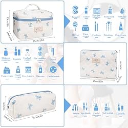 3PC Makeup Bag Set, Quilted Makeup Bag, Large