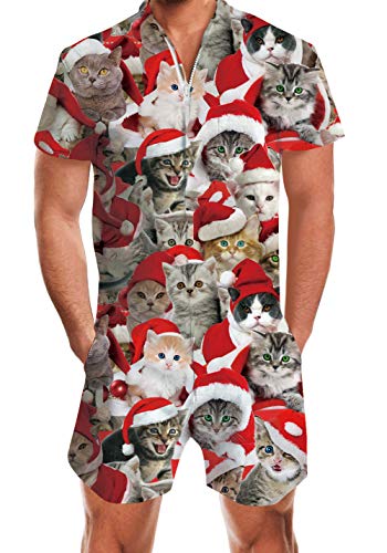 Christmas Sweater Suit - Men Rompers 3D Cute Cat Fun