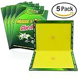 TILLAIN Mouse Trap 5 Pack Peanut Butter Scented Strength Rat Glue Boards Professional Indoor Outdoor Traps Suitable For Large And Small Mice And Harmful Animals
