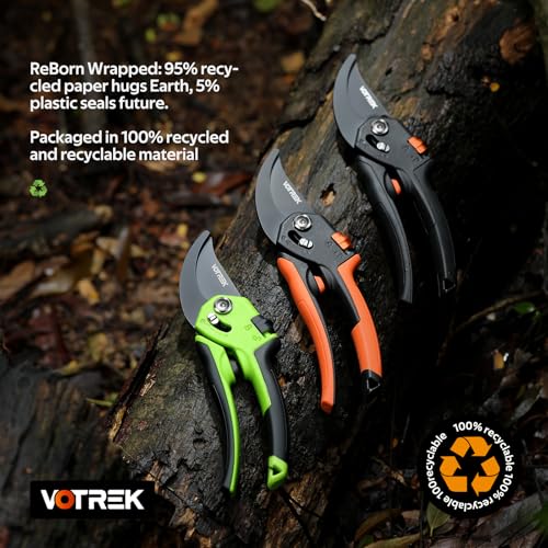 VOTREK® 8.5" Garden Secateurs for Weak Hands, Professional Bypass Pruner | Patented Stepless Handle, Japanese SK5 Blades, Heavy Duty Pruning Shears, Gardening Scissors for Grass, Branches & Stems