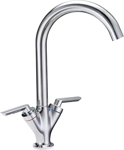 Funime Kitchen Sink Mixer Taps Monobloc Chrome Brass Dual Lever 1 Hole