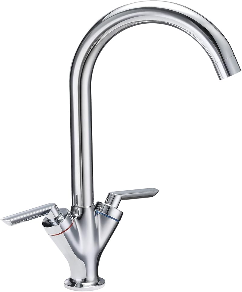 Funime Kitchen Sink Mixer Taps Monobloc Chrome Brass Dual Lever 1 Hole