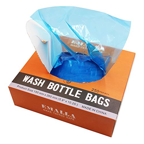 Romlon Tattoo Wash Bottle Bags, Disposable 250pcs/box Tattoo Wash Bottle Covers Sleeves Squeeze Bottle Bag Sleeves Barrier Supplies for Tattoo Accessories Tattoo Kits