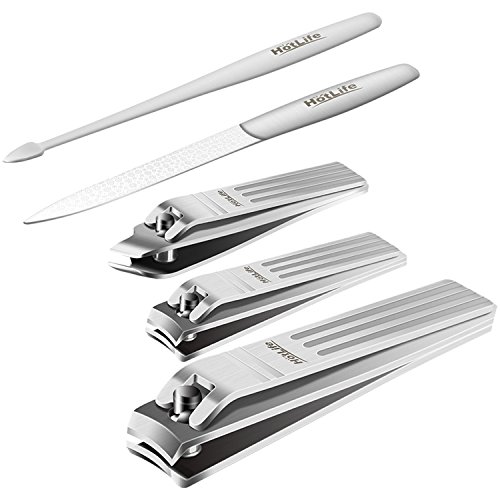 HotLife Nail Clipper Set - Fingernail and Toenail Sharp Clipper Cutter, 5PCS Pedicure & Manicure Set, Professional Stainless Steel Nails Kit With Deluxe Travel Case