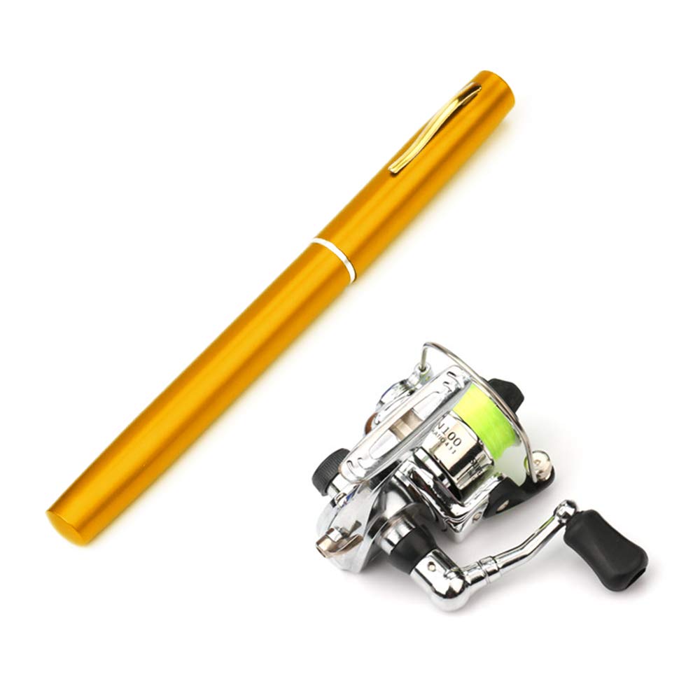 Lixada Fishing Rod Reel Combo Mini Pen Fishing Pole Kit Telescopic Fishing Rod Spinning Reel Combo Kit (Gold, 1.4M)