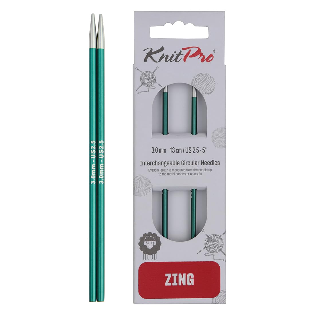 KnitPro Zing Interchangeable Circular Needles 5" (13cm) | 3.00mm