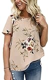 Hibluco Women's Short Sleeve T-shirts Floral Print Tops Casual Blouses