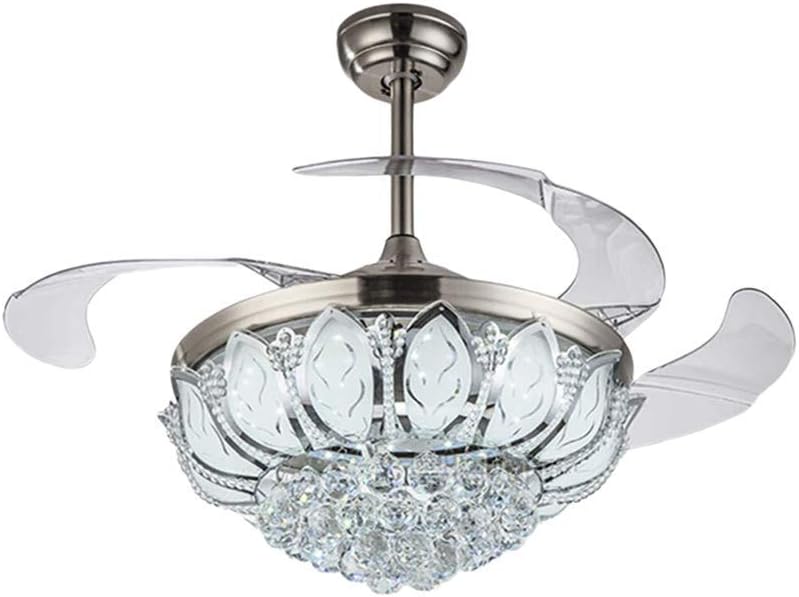 Fandian 42 Inch Crystal Ceiling Fan with Lights Luxury Chandelier Retractable Blades Remote 3 Speeds 3 Color Changes Ceiling fixture, Silent Motor with LED Lights Included