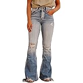 Flamingals Flare Bell Bottom Jeans for Women Raw Hem High Waist
