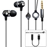Motorola Moto Z Force Droid Compatible Premium Sound Handsfree Headset Mic Earphones with TYPE-C Audio Adapter Headphones Jack Metal Earbuds [Black]