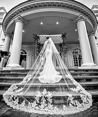 Fenghuavip Cathedral Veils for Brides Wedding 5 Meters 2T Lace Appliques Blusher Veil with Comb (ivory, 4 M)