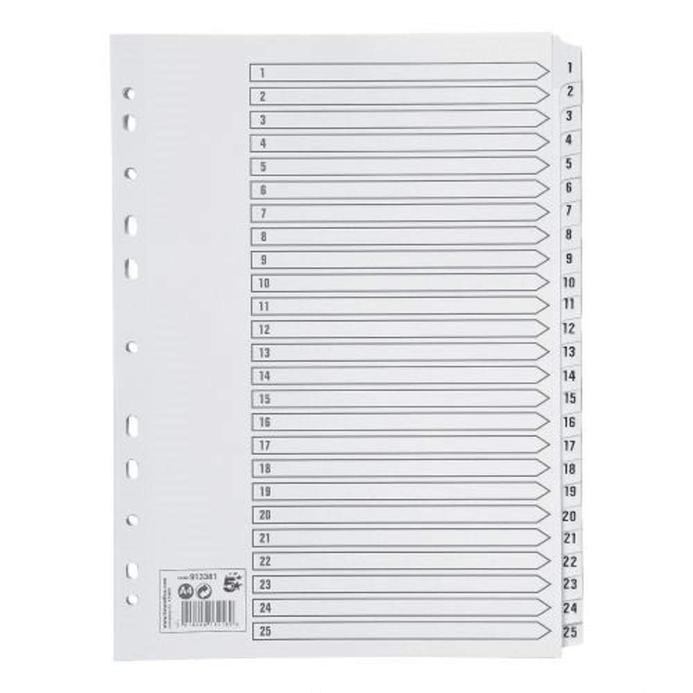 5 Star Index 230 micron Card with Clear Mylar Tabs 1-25 A4 White