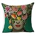 HLPPC Cushion Cover Beautiful Women with Colorful Flowers Pillowcase 17 x 17 Inches Woven Pillow Covers Cotton Linen Home Decor Cushion Cover for Sofa (A2)