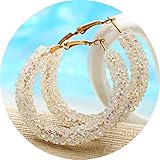 TOKO Hoop Earrings Crystal Round Shiny Big Charm Earring Women - White