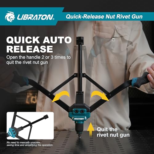LIBRATON Rivet Nut Tool, 16" Rivnut Tool Kit, Manual Rivnut Gun with 7 Metric Interchangeable Chucks, 70 Rivet Nuts, Carrying Case, Release Nut Design