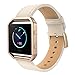 Simpeak Leather Band with Case Frame Compatible with Fitbit Blaze Smartwatch, Small Size with Frame, Genuine Leather Band Replacement for Fitbit Blaze, Beige Rose Gold Metal Frame
