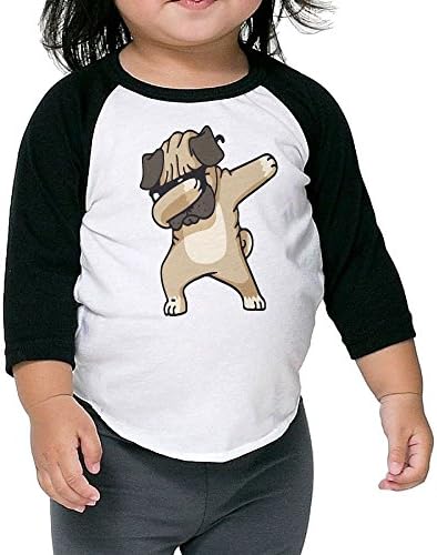 Dabbing Pug Hip Hop 3/4 Sleeves Raglan Toddler Children Kids Custom Round Collar T Shirts Tee Unisex