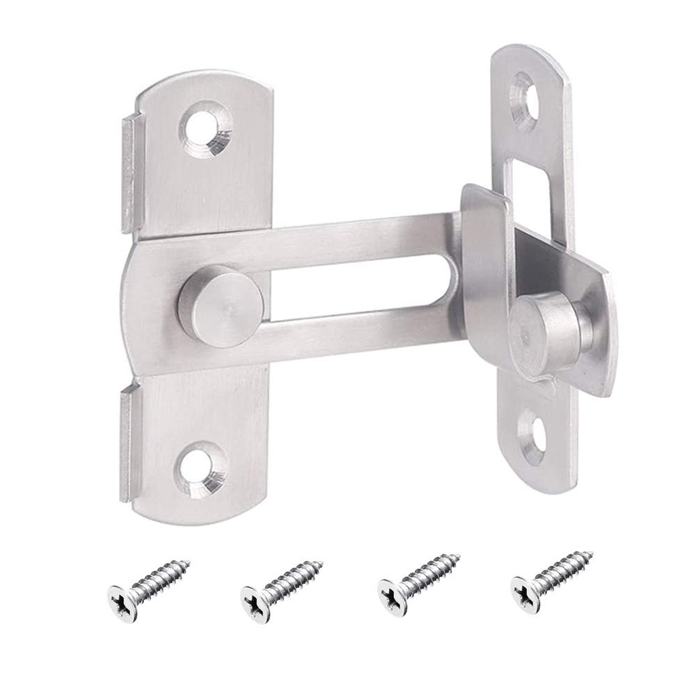 Stainless Steel 90 Degree Sliding Latch - Safety Barn Door Lock, Right Angle Curved, Prevents Corrosion, Silver