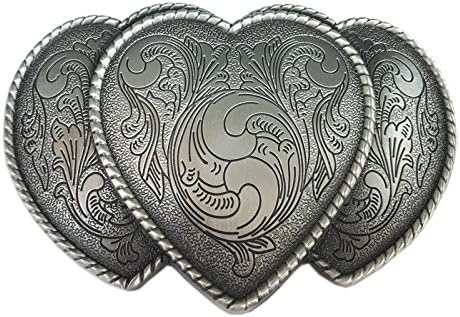 Belt Buckle Vintage Triple Love Hearts Flower Floral Western Cowgirl Lady Unisex