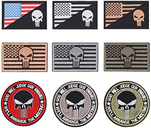 9pcs American Flag Tactical Military Morale Iron on Patches Embroidered Set for Caps, Bags, Backpacks, Tactical Vest, Military Uniforms (Tactical 9pcs)