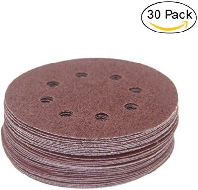 5 Inch 8 Hole Hook and Loop Sanding Discs Sand Paper by YiwerDer, 30PCS Assorted 40 80 120 180 240 320 Grits For Power Random Orbit Sanders