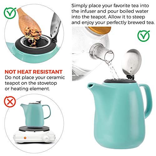 Tealyra Daze Ceramic Large Teapot Turquoise 47ounce (67 cups